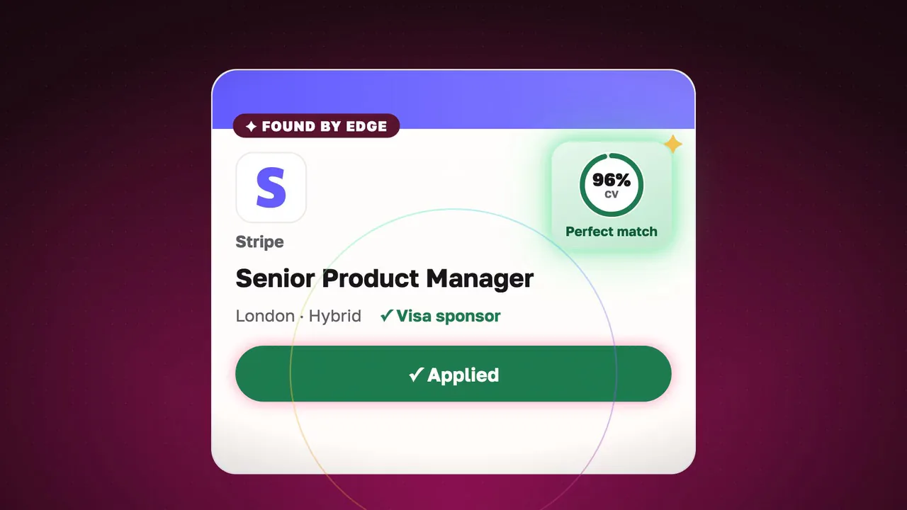 A 96% match for a Senior Product Manager job. The candidate presses I have applied and it turns to Applied.