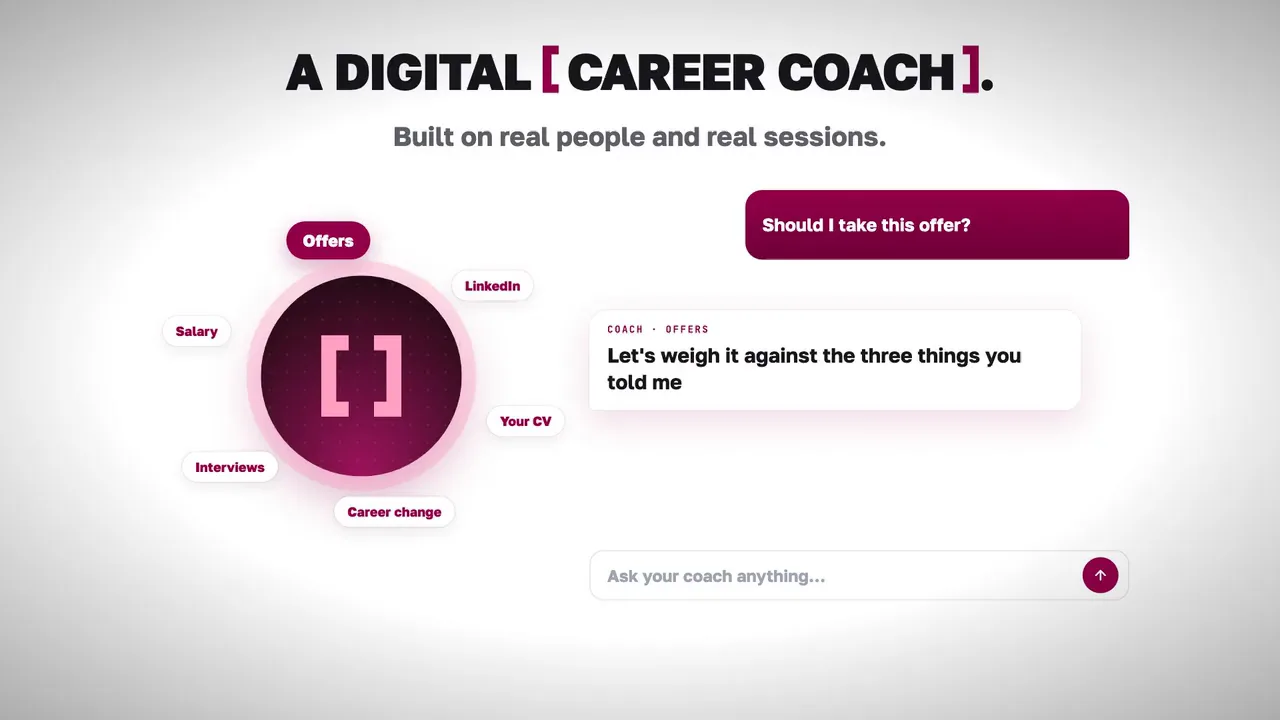 A question typed to the digital career coach gets a full answer.